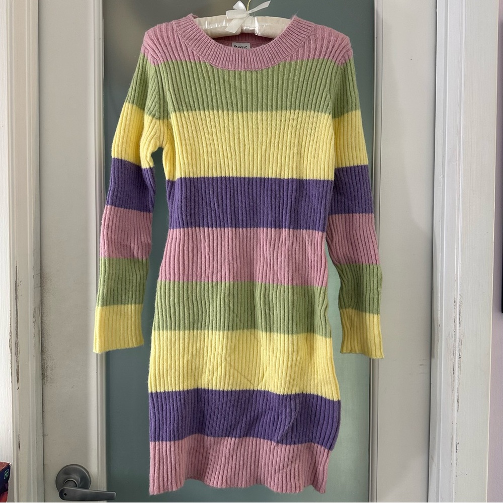Princess Polly Cara Striped Sweater Dress- colorful pastel